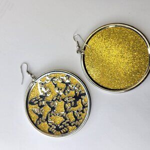 Gold with Butterfly Motif Large Round Earrings